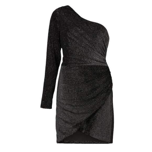 AllSaints Ezra Sparkle One-Shoulder Minidress in Black Size US 10 - Picture 6 of 13